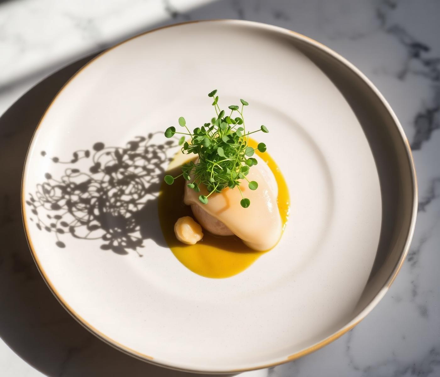 Gourmet dish garnished with fresh microgreens