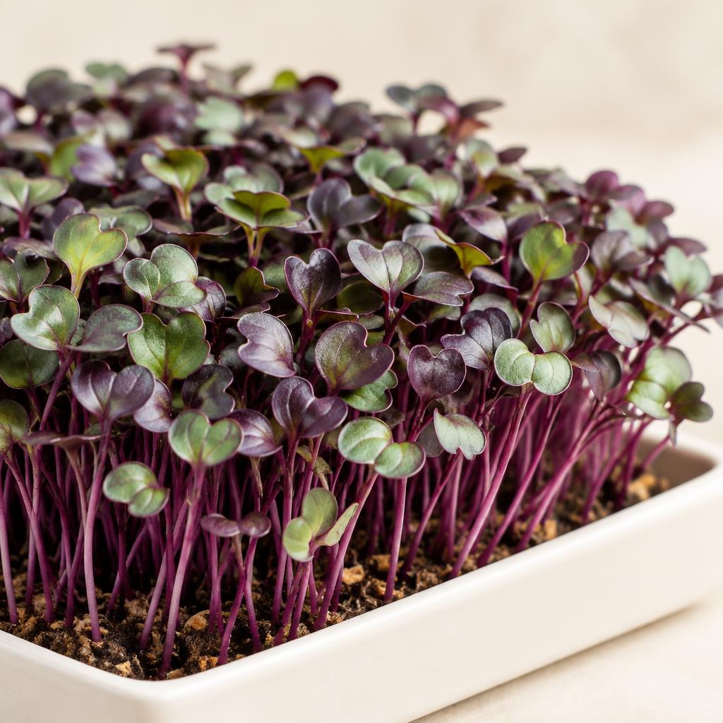 Sango purple radish microgreens with deep purple leaves and stems